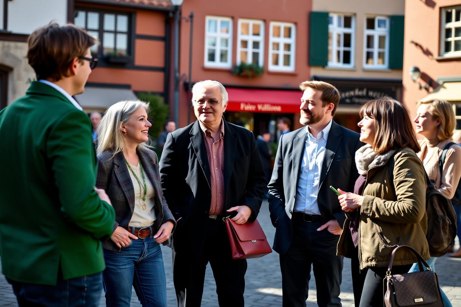 Beispielbild: Gewerbetreibende im Gespräch auf dem Marktplatz